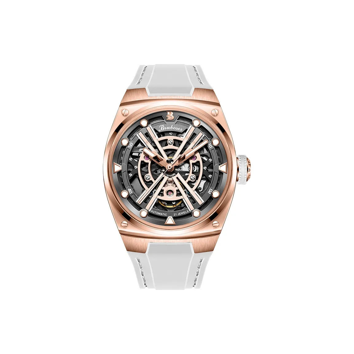 BRUBOSES Starship Collection Mechanical Movement Silicone Strap Watch Men's Watches Cut-Out Dial