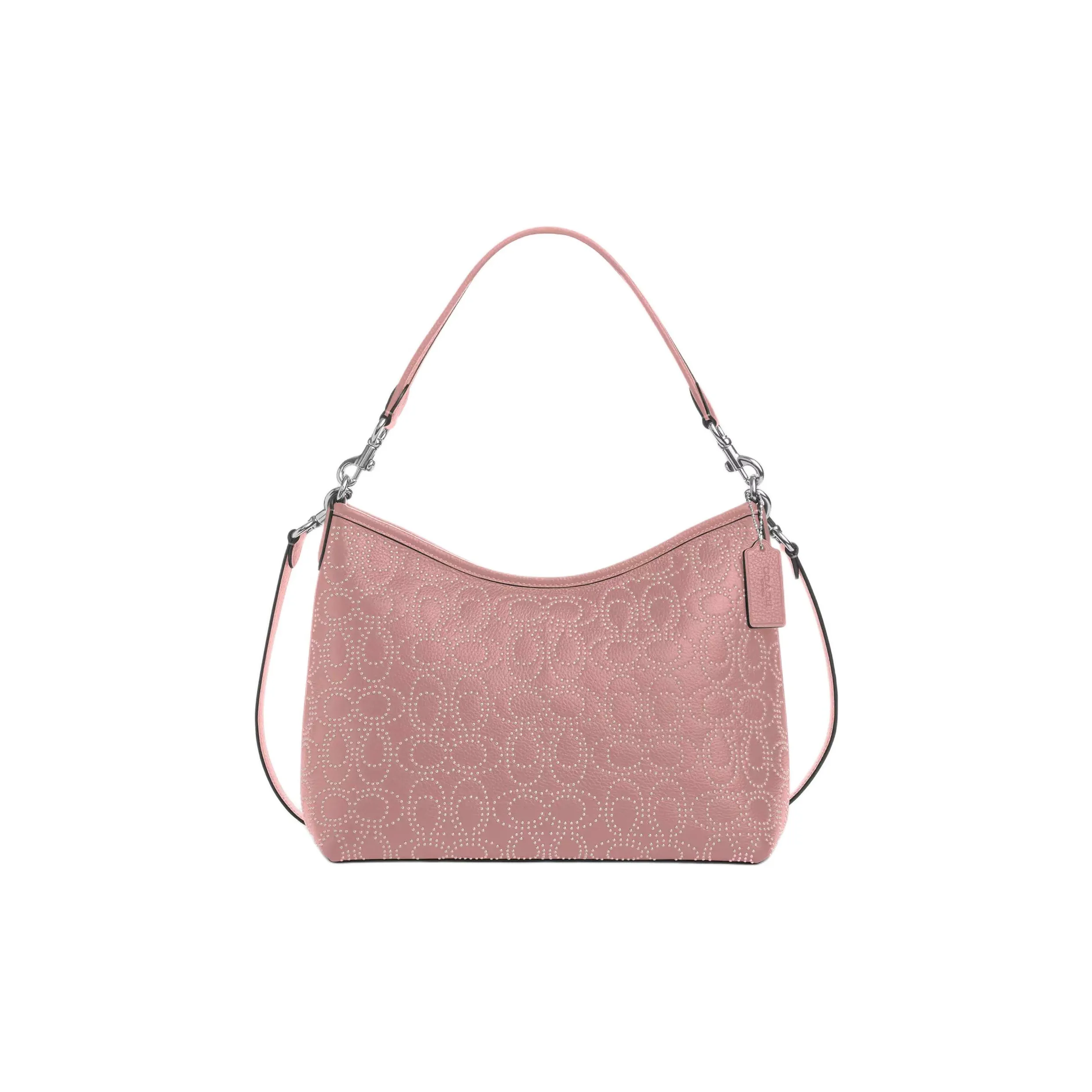 COACH Refined Pebble Pattern Leather Portable Crossbody Bag, Shoulder Bag Tubas Women's Silver & Pink Petal