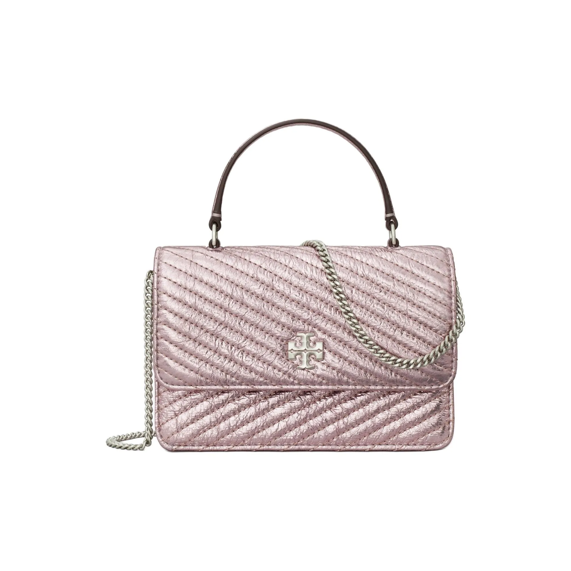 TORY BURCH Kira Metallic Leather Crossbody One Shoulder Handbag Wallet Mini Women's Sparkling Pink