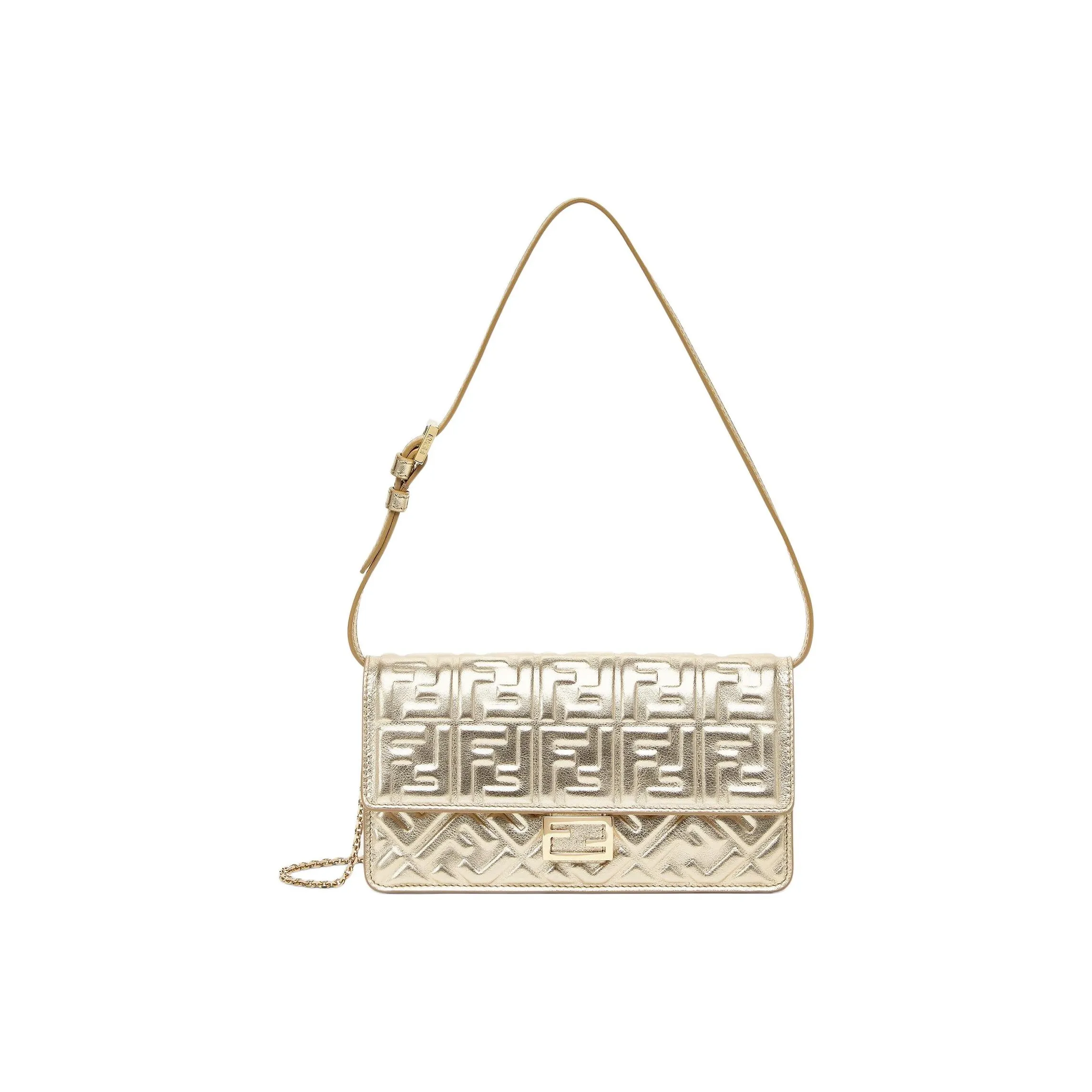 FENDI Baguette Calfskin Portable Crossbody Bag, Shoulder Bag Women's Champagne