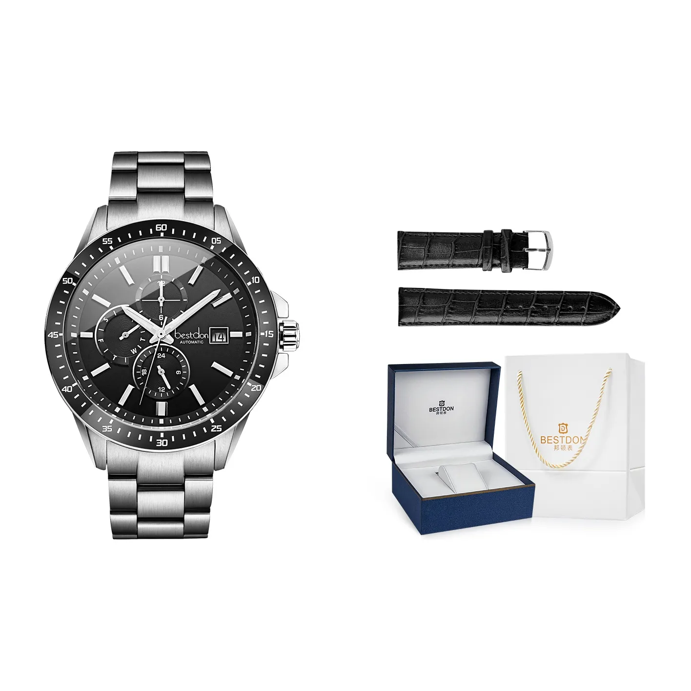 Bestdon Автоматический Механический Механизм Нержавеющая Сталь Ремешок Мужские Часы Зеленый Циферблат