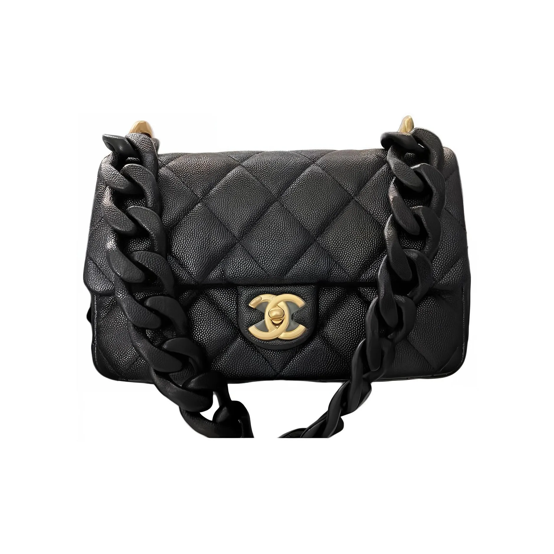 CHANEL Grain Litchi Grain Cow Leather Shoulder Bag Trumpets Women's Black