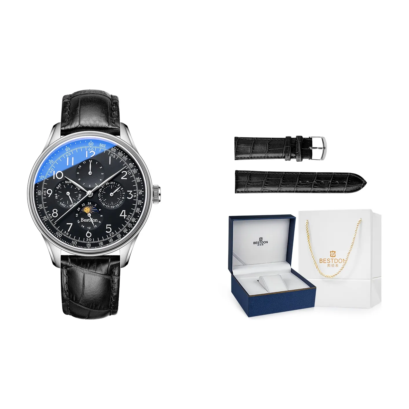Bestdon Automatic Mechanical Movement Stainless Steel Watchband Watch Men's Watches Black Dial