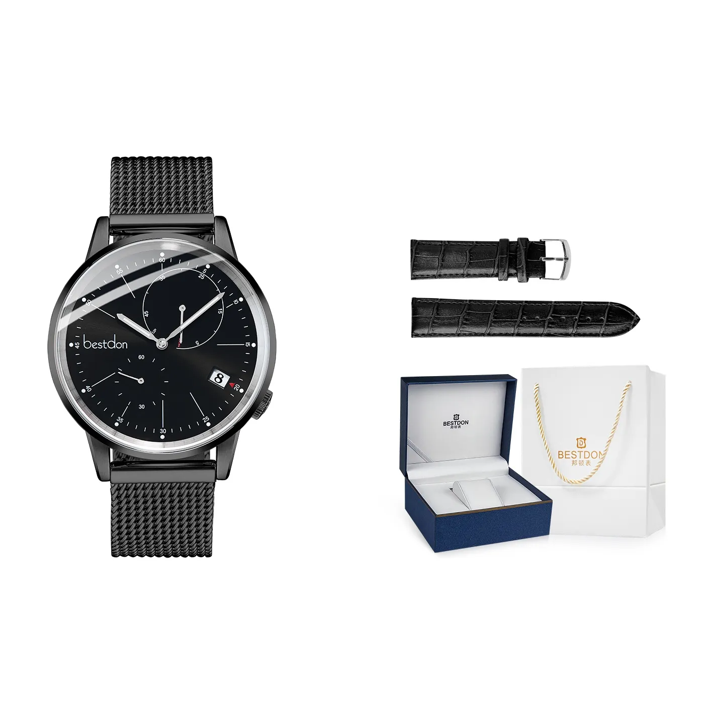 Bestdon Автоматический Механический Механизм Нержавеющая Сталь Ремешок Часы Мужские Черный Циферблат