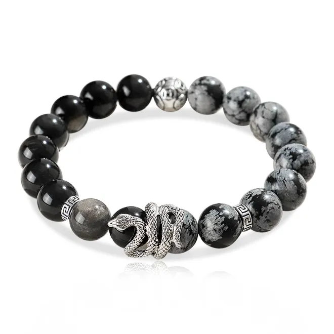 WANLIACC Серебряный SHEEN Обсидиан Браслеты Унисекс