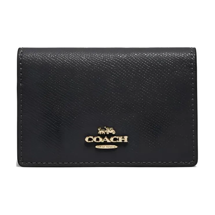 COACH Card Case Cross Stitch Leather Handheld Wallet Women's Black