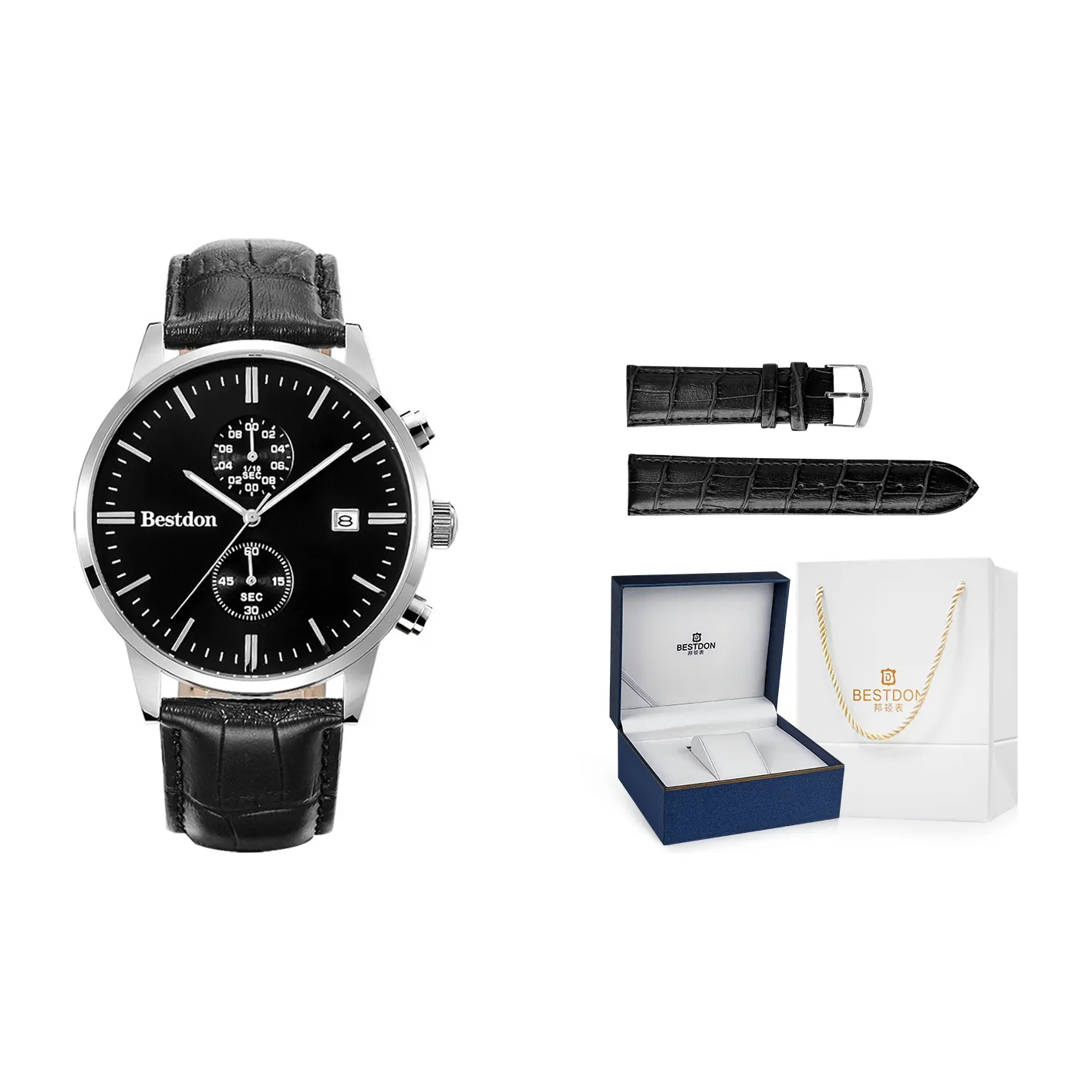 Bestdon Кварцевый механизм натуральная кожа ремень мужские часы черный циферблат