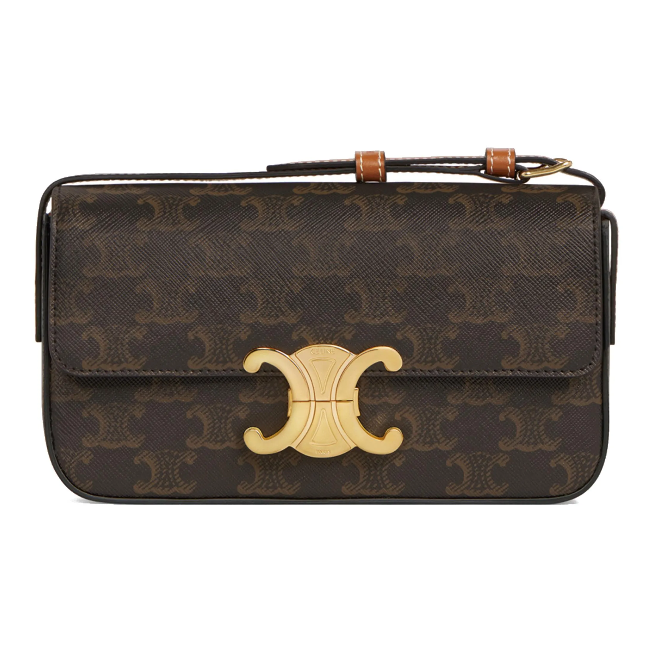 CELINE Triomphe Arc De Triomphe Cow Leather Shoulder Bag, Crossbody Bag Women's Tawny