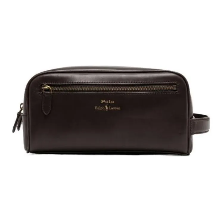 Polo Ralph Lauren Cow Leather Clutch Toiletry Bag Men's Brown