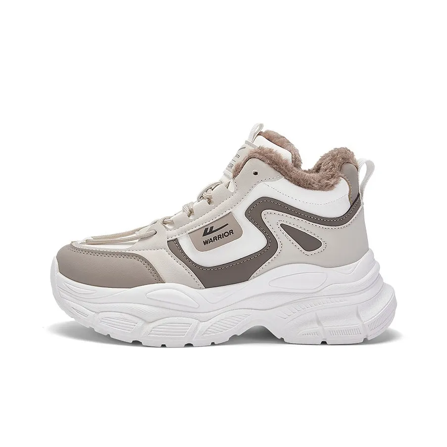 Warrior Термический Износостойкий Увеличивающий Высоту Высокий Топ Обувь с Толстой Подошвой Женская Бежевая Коричневая