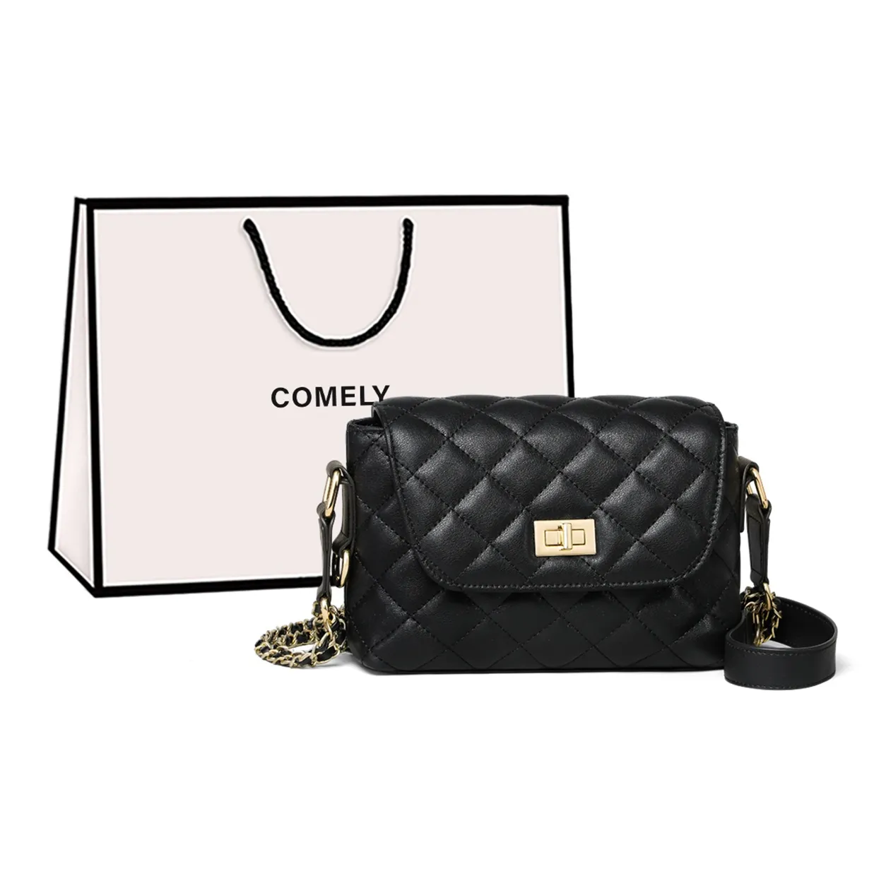 COMELY Cow Leather Patchwork Synthetic Leather Shoulder Bag Regular Women's Black