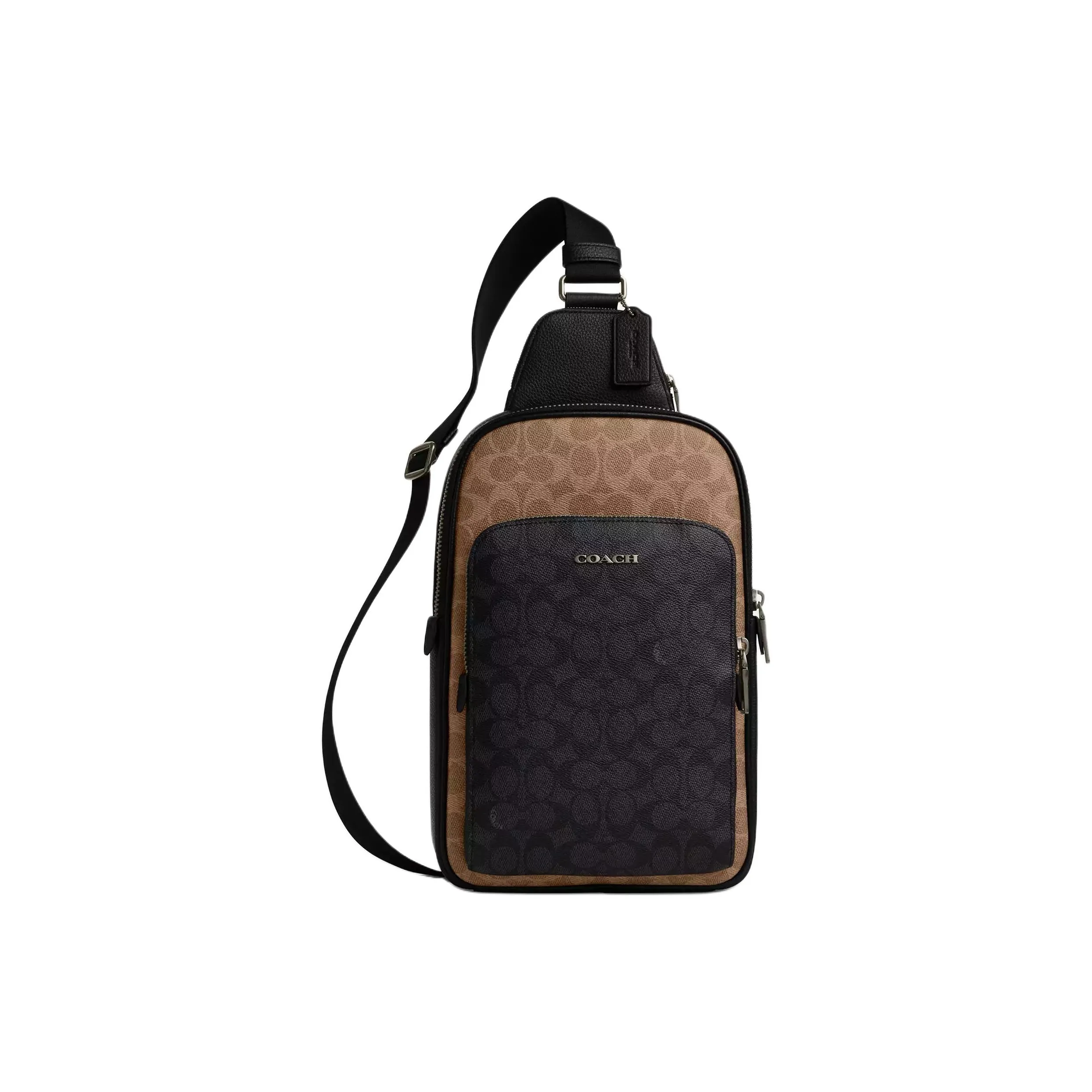 COACH ETHAN Coated Canvas One Shoulder Crossbody Bag, Sling Bag Trumpets Men's Tan & Black