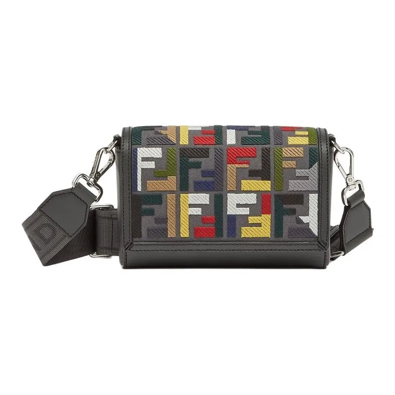 FENDI Calfskin Shoulder Bag Crossbody Bag Men's Multicolor