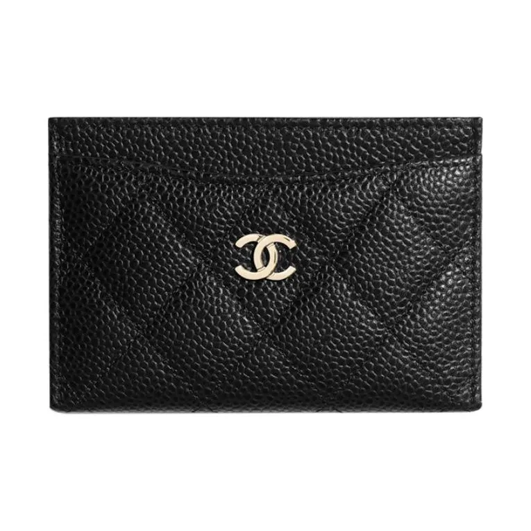 CHANEL Grain Embossed Caviar Cow Leather Card Holder Card Holder Unisex Black