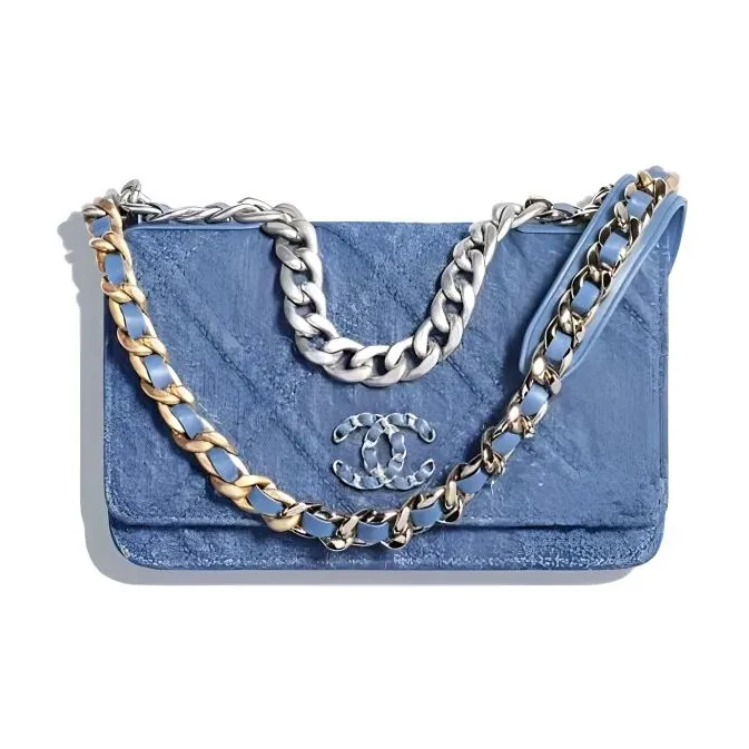 CHANEL 19BagWOC Denim Denim Chain Bag Shoulder Bag Crossbody Bag Wallet Women's Light Blue