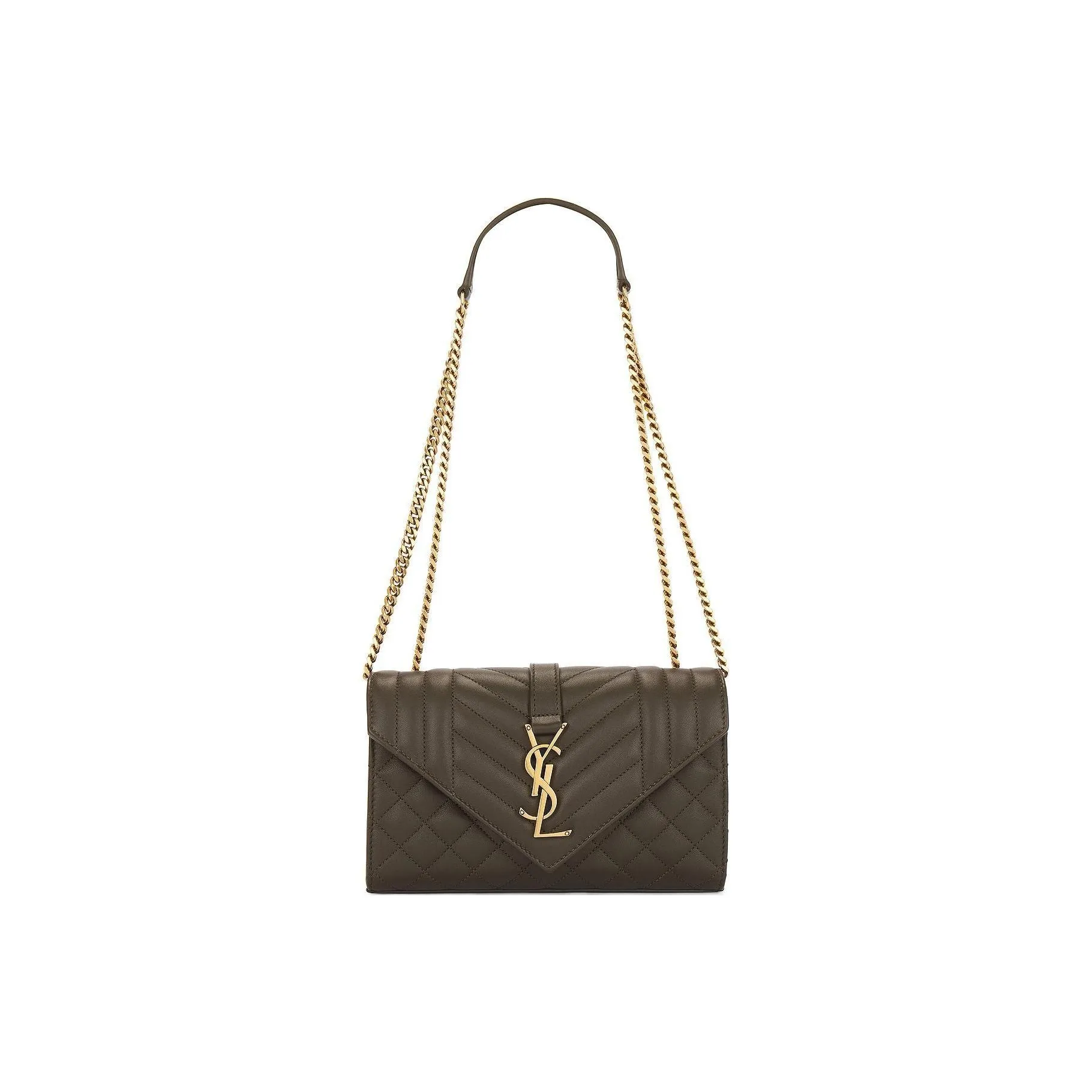 SAINT LAURENT ENVELOPE Calfskin Envelope Bag Crossbody Bag Shoulder Bag Small Size Women's Tan