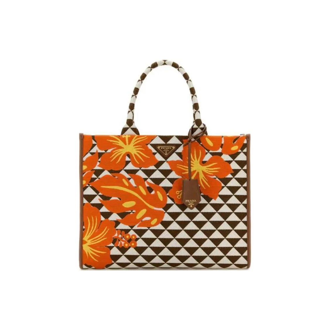 PRADA Symbole Embroidery Tote Bag Shopping Bag Handbag Large Size jacket's Tobacco Multicolor