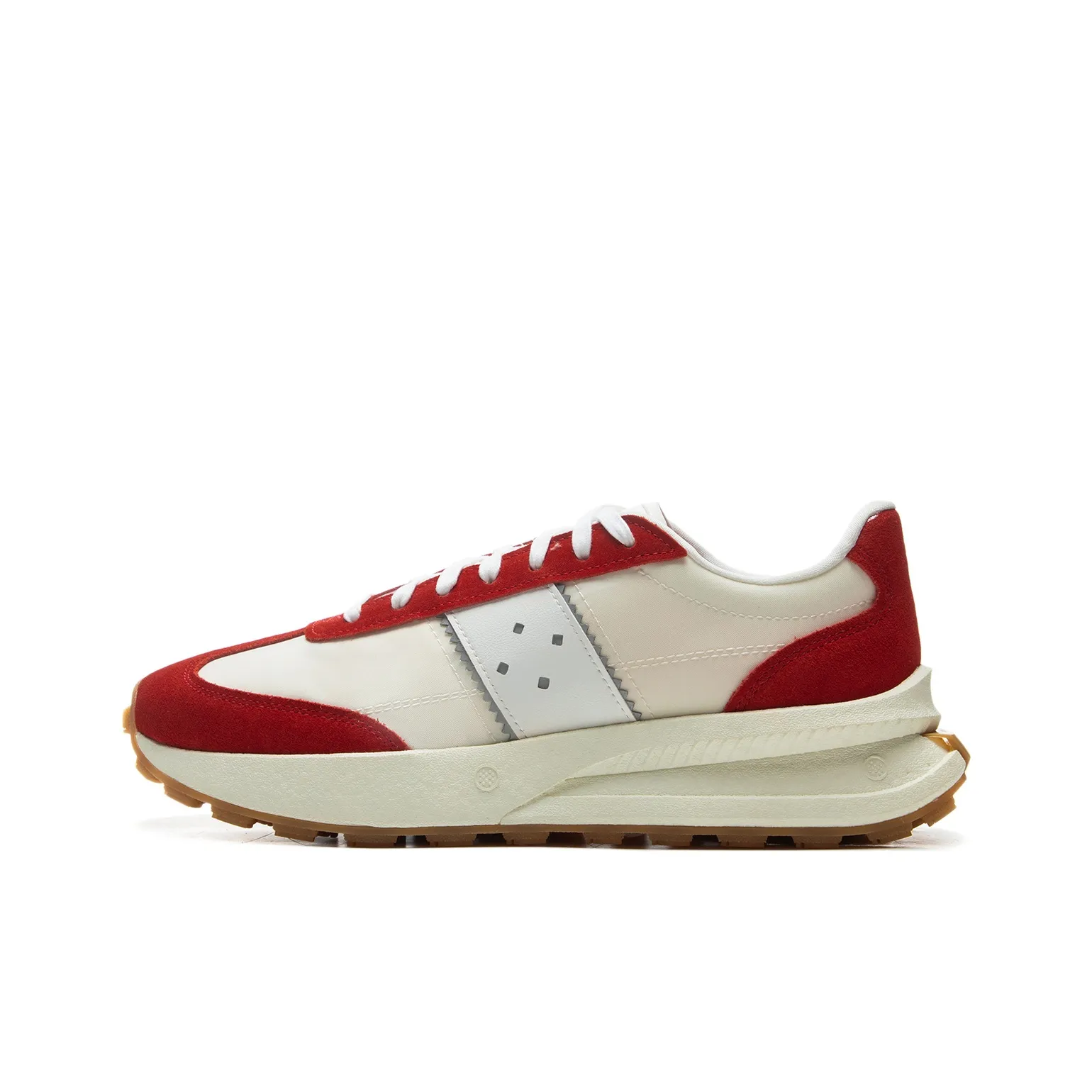 LiNing Lightweight Boat Anti Slip Wear Resistant Mid Top Casual Shoes Unisex Beige Red