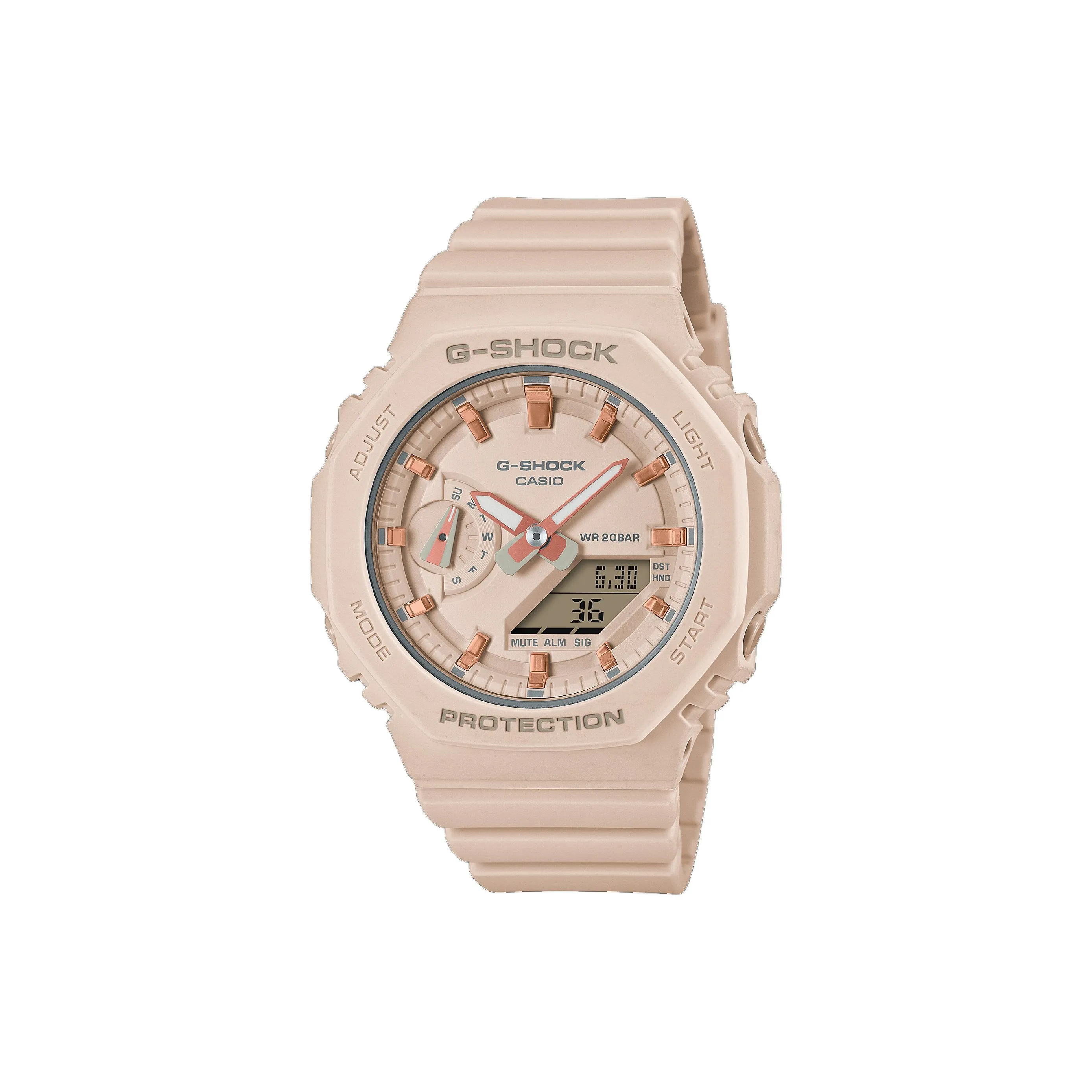 CASIO Liquid Crystal Analog Dual Display Series Кварцевый механизм Смольный ремешок Часы Женские Розовый циферблат часов