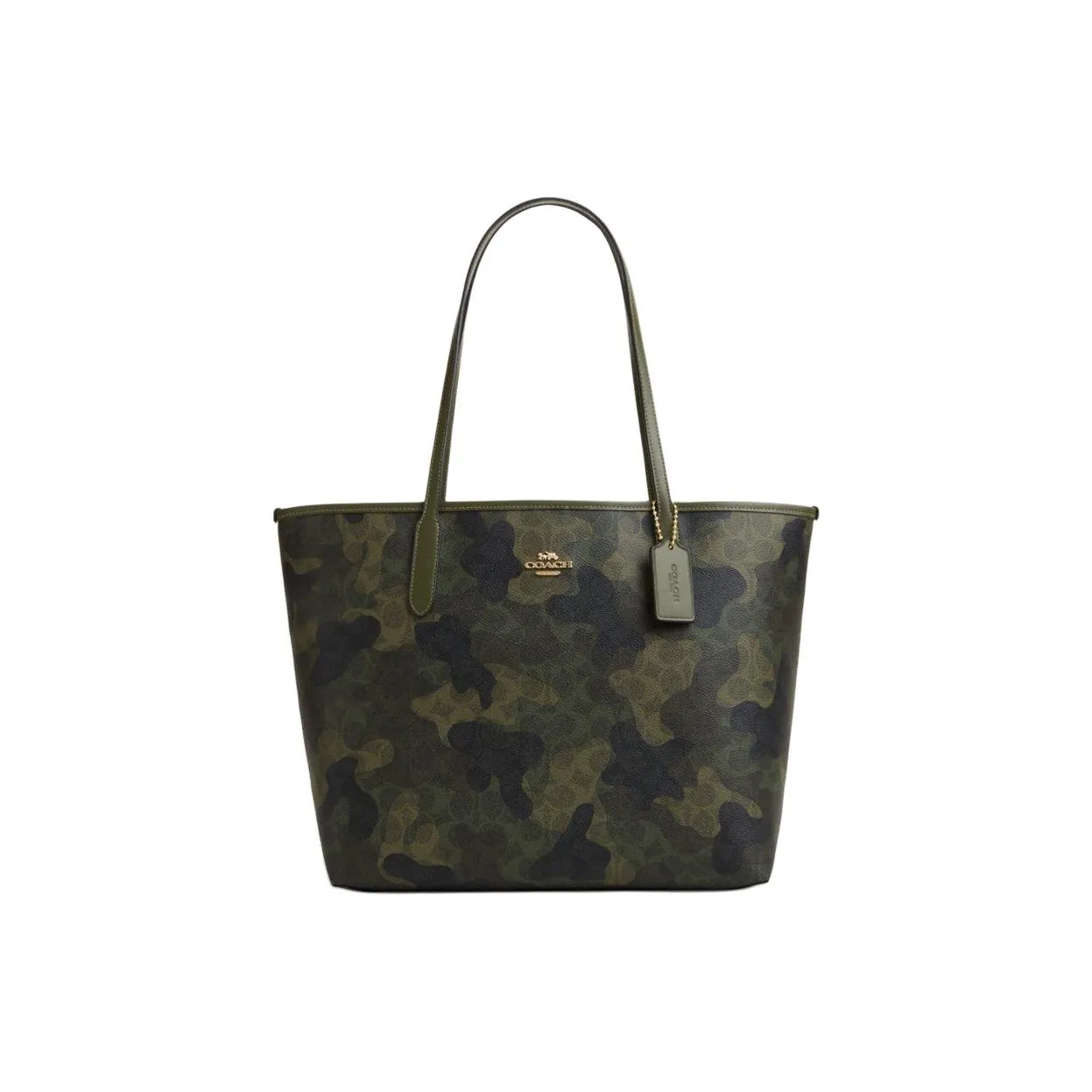 COACH Городская Сумка Tote из покрытого холста Сумка для покупок Сумка Большая Женская Армейский Зеленый