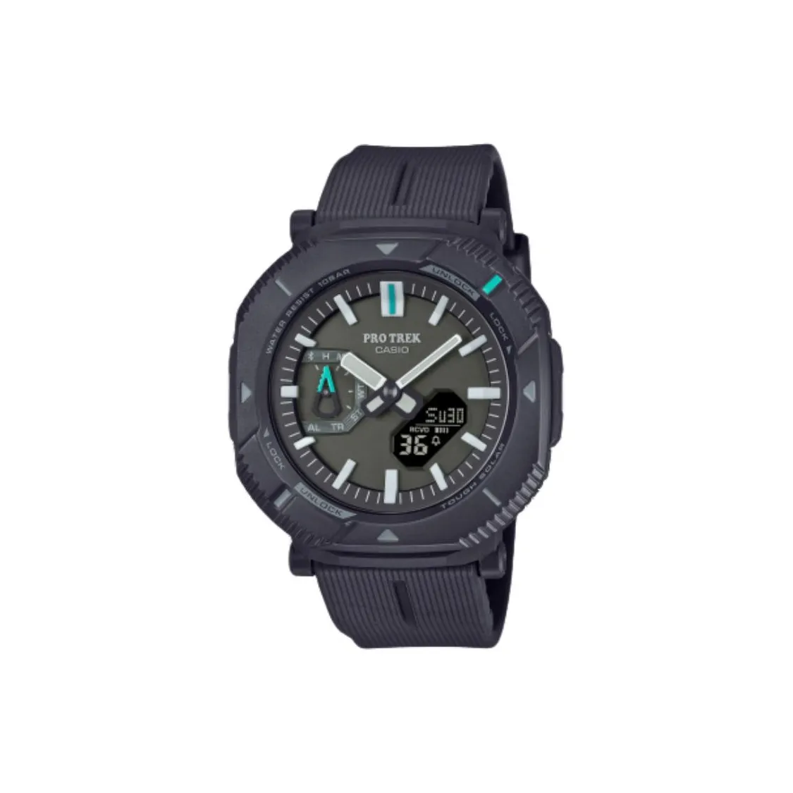 CASIO PRO TREK Солнечный Кварцевый Механизм Смольный Ремешок Часы Унисекс Черный Циферблат