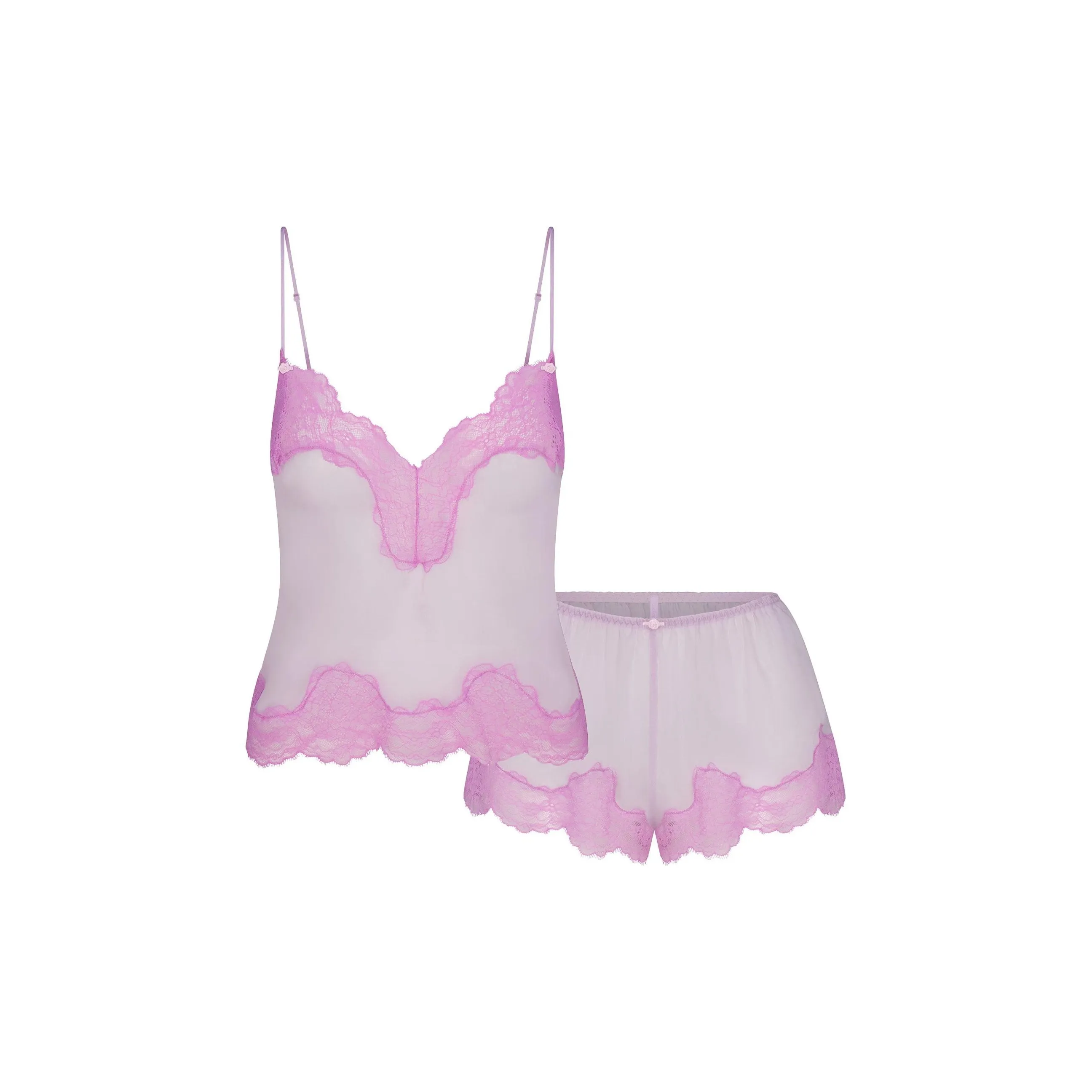 SKIMS Праздничная коллекция FW24 ROMANCE Кружевной камис и короткий комплект пижамы женский Sugar сливовый цвет
