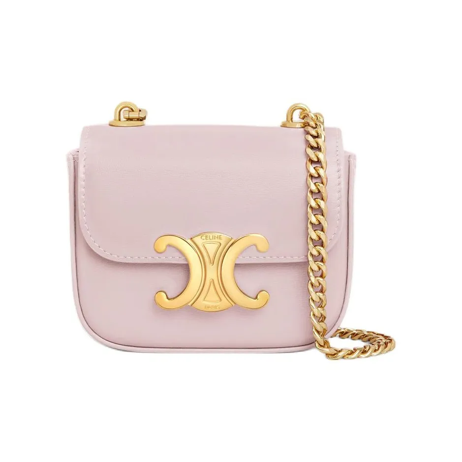 CELINE Triomphe Shiny Calfskin Shoulder Bag, Crossbody Bag Mini Women's Light Pink