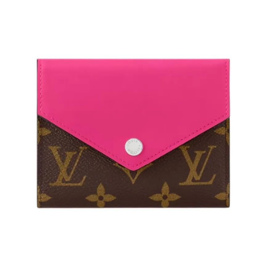 LOUIS VUITTON Victorine Coated Canvas With Cow Leather Trim Victoria, Wallet Women's Rose Red & Brown