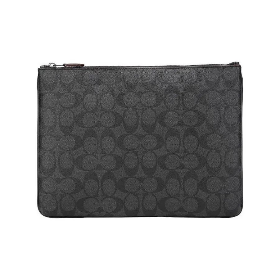 COACH Pouch Cow Leather Document Bag, Laptop Bag, Briefcase, Envelope Bag, Clutch Large Size Men's Black Gray Monogram