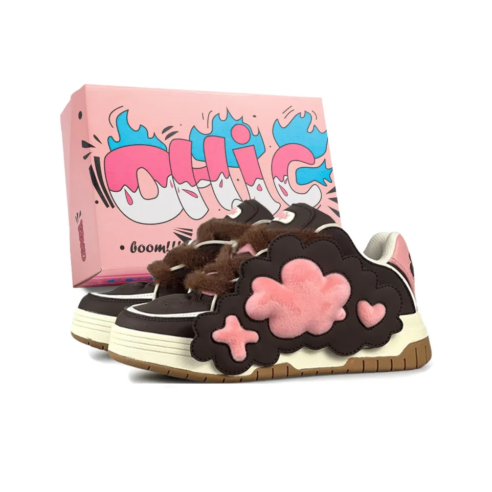 OHJC Пухлые туфли Slip Resistant Abrasion Resistant Низкий топ Кроссовки для скейтбординга Женские Розово-коричневый