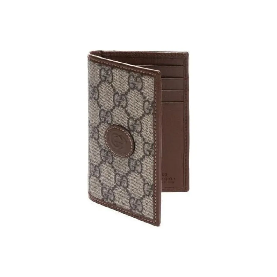 GUCCI Interlocking Collection Canvas With Leather Trim Card Holder Men's Beige/Brown