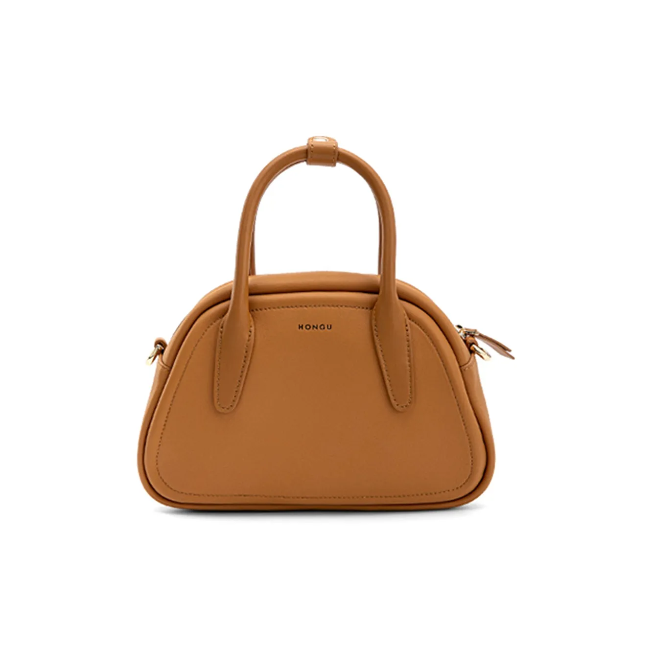 HONGU Cow Leather Bowling Bag, Handbag Trumpets Women's Brown/Black