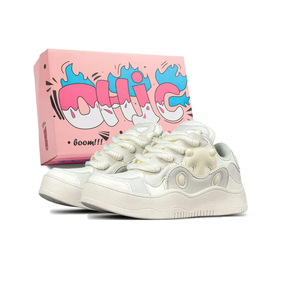 OHJC Cushioning Lightweight Breathable Low-Top Skateboard Shoes Women's Beige Black