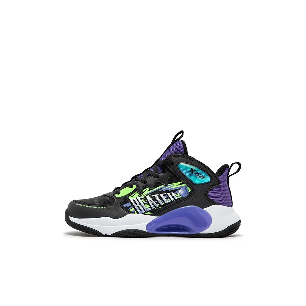 XTEP Slip-resistant Abrasion-resistant High Top Children's Basketball Shoes Black Purple Outer Light Children's