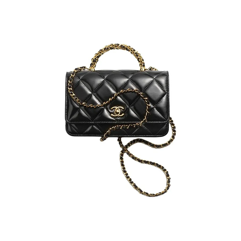 CHANEL Polished Lambskin Shoulder Bag Crossbody Bag Wallet Women's Black