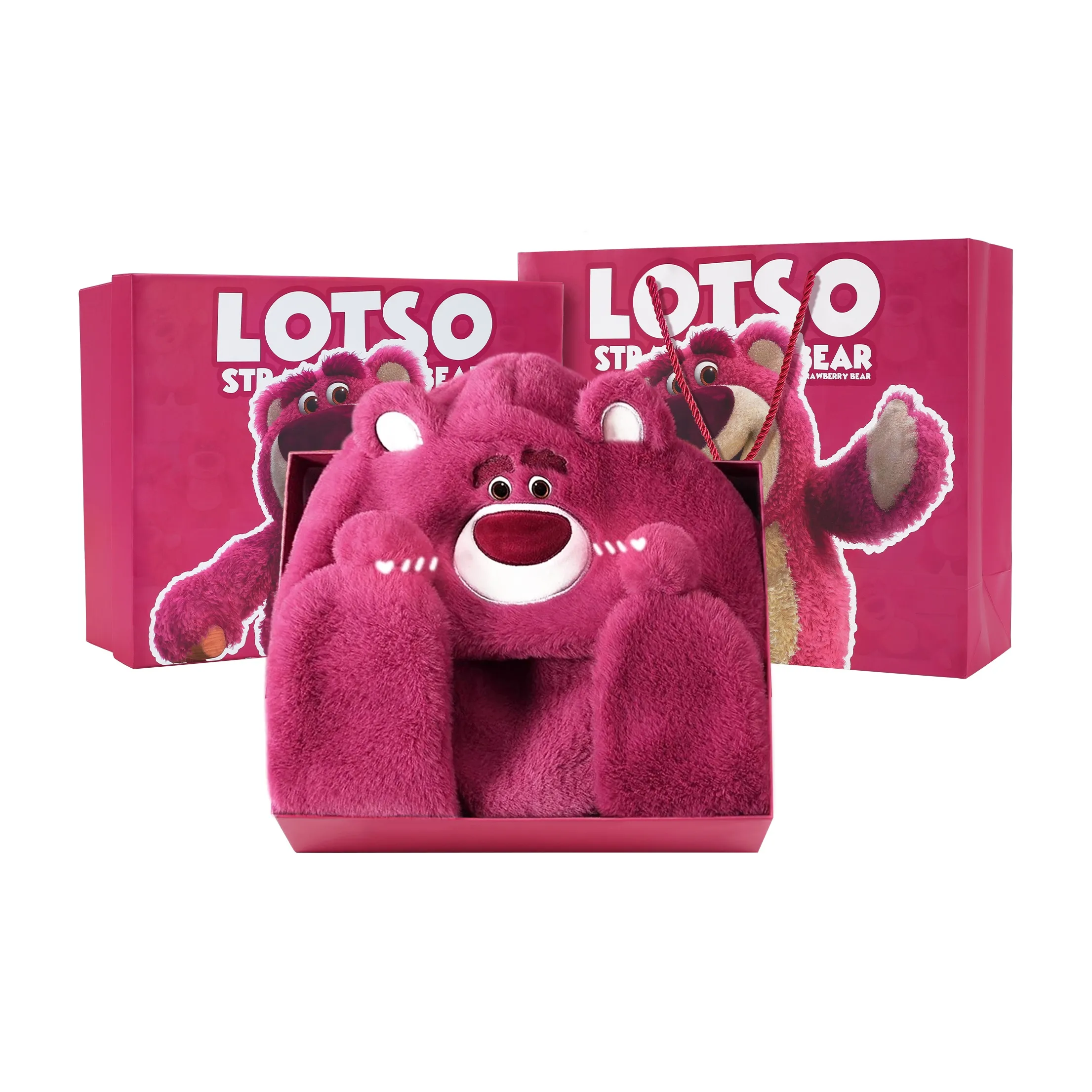 Disney Strawberry Bear Series Трикотажная ткань Плюшевый Капюшоны и плюшевые шапки Женские Розово-красный