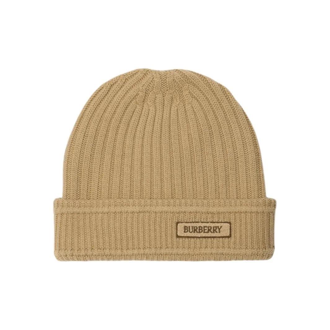 Burberry Logo Patch Ribbed Knit Beanie
