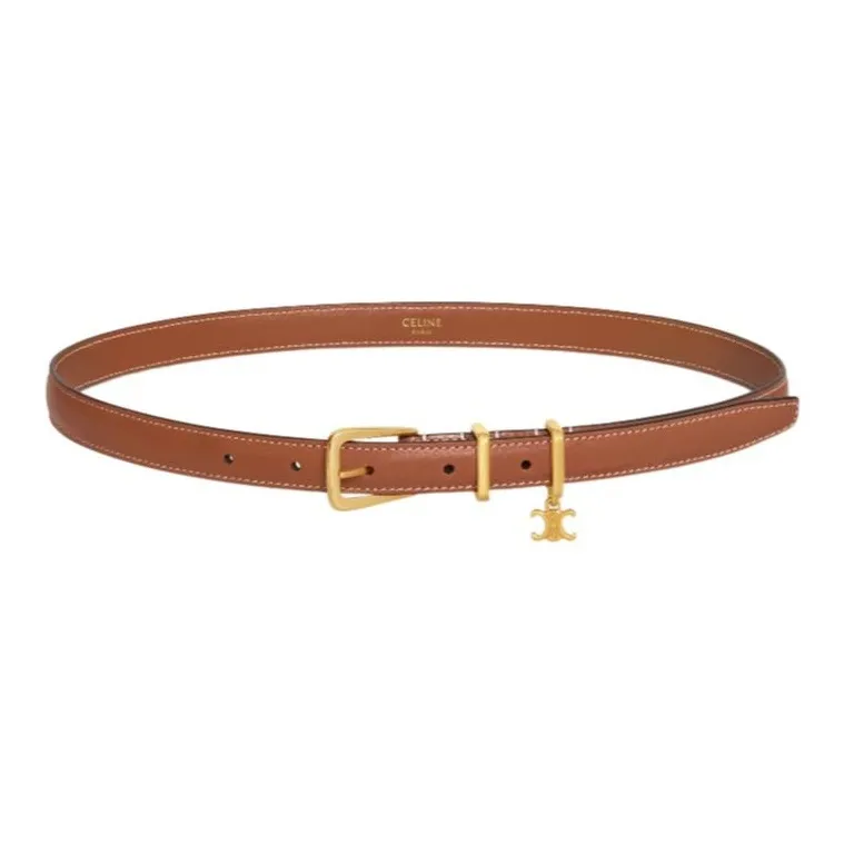 CELINE Calfskin Leather Belts Women's Brown Width 1.8cm