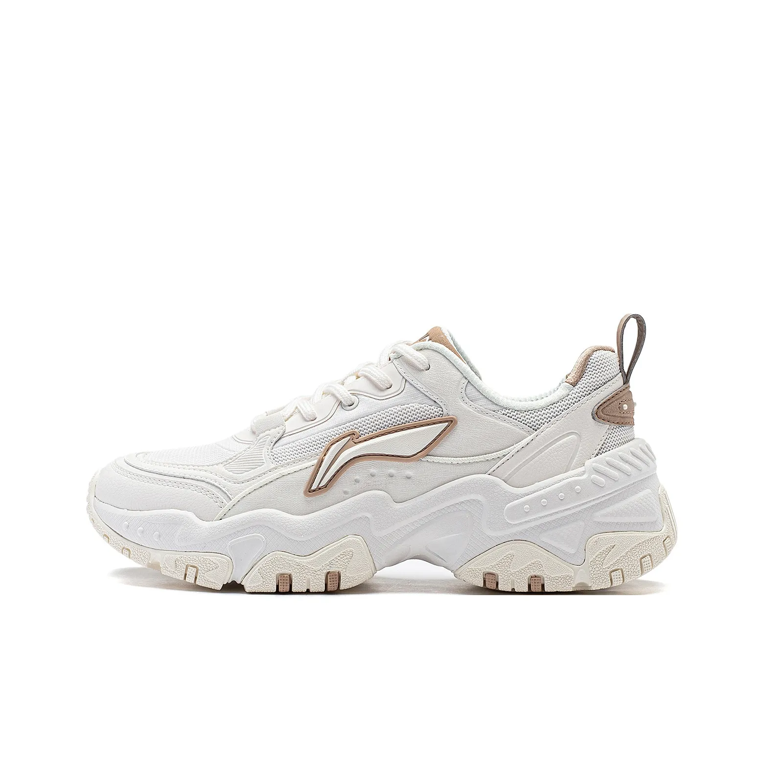 LiNing Brown Sugar Cushioning, Abrasion Resistant, Height Increasing Low Top Casual Shoes Women's White