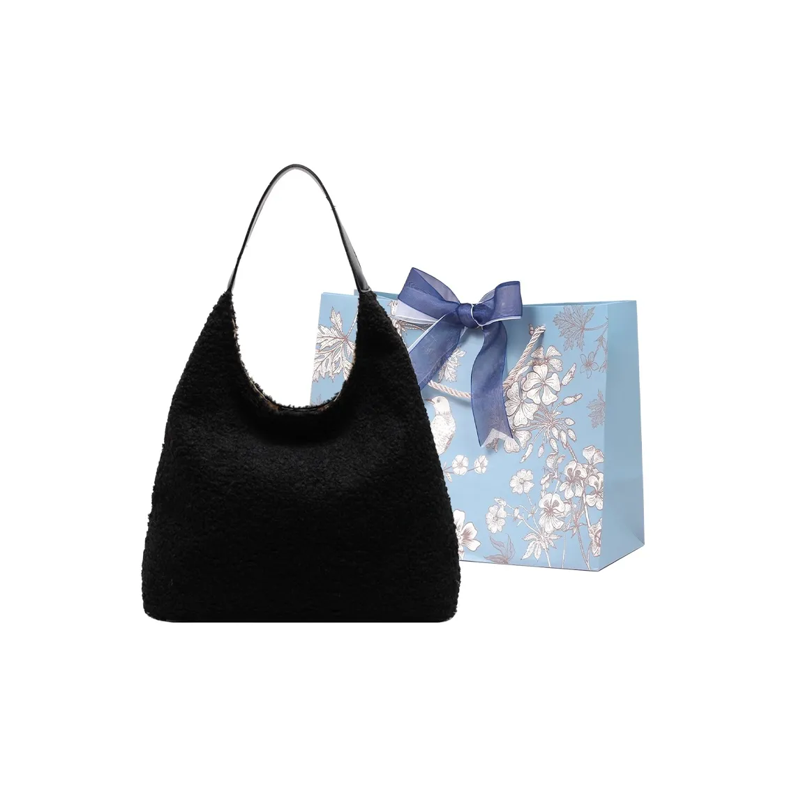 REDOO Плюшевый Тоут Сумка Сумка для покупок Сумка Сумка через плечо Женская Черная Экрю Кофейно-коричневая