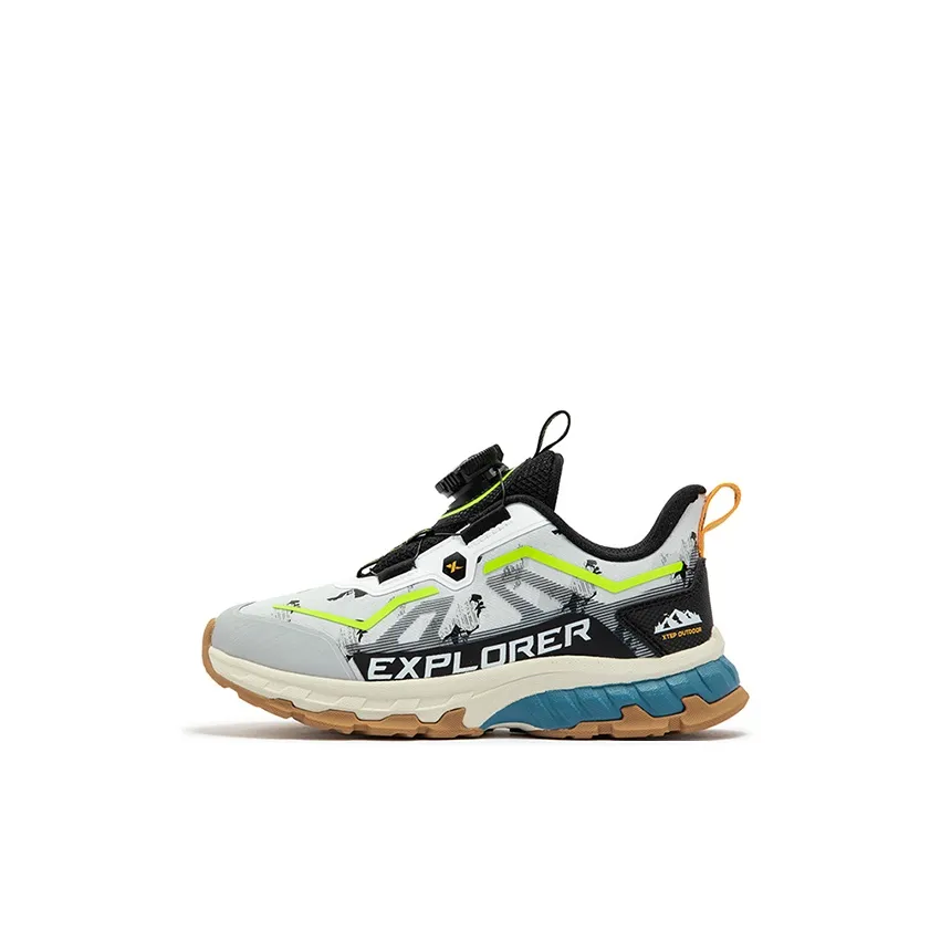 XTEP Нескользящий Низ Поддержка Низкий Топ KIDS Lifestyle Shoes Холодный Серый Флуоресцентный Лаймово-зеленый Детский