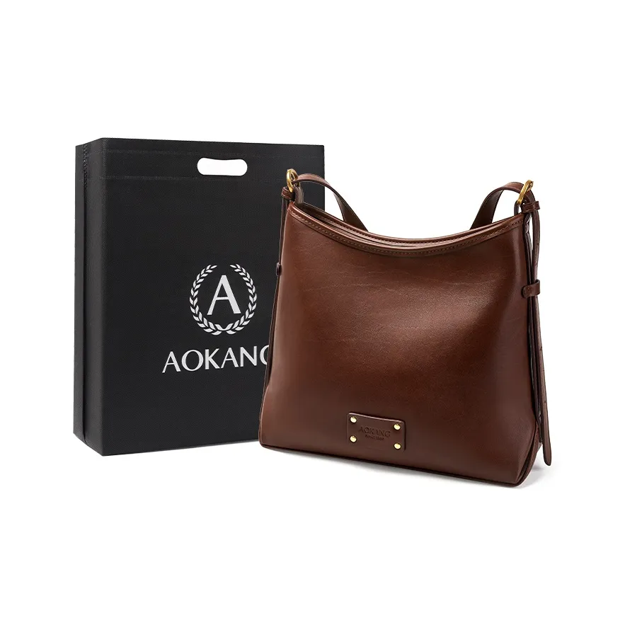 AOKANG Растительное дубление Коровья кожа Тоут Сумка Сумка через плечо Стандартная Женская Кофейно Бежевый Абрикос