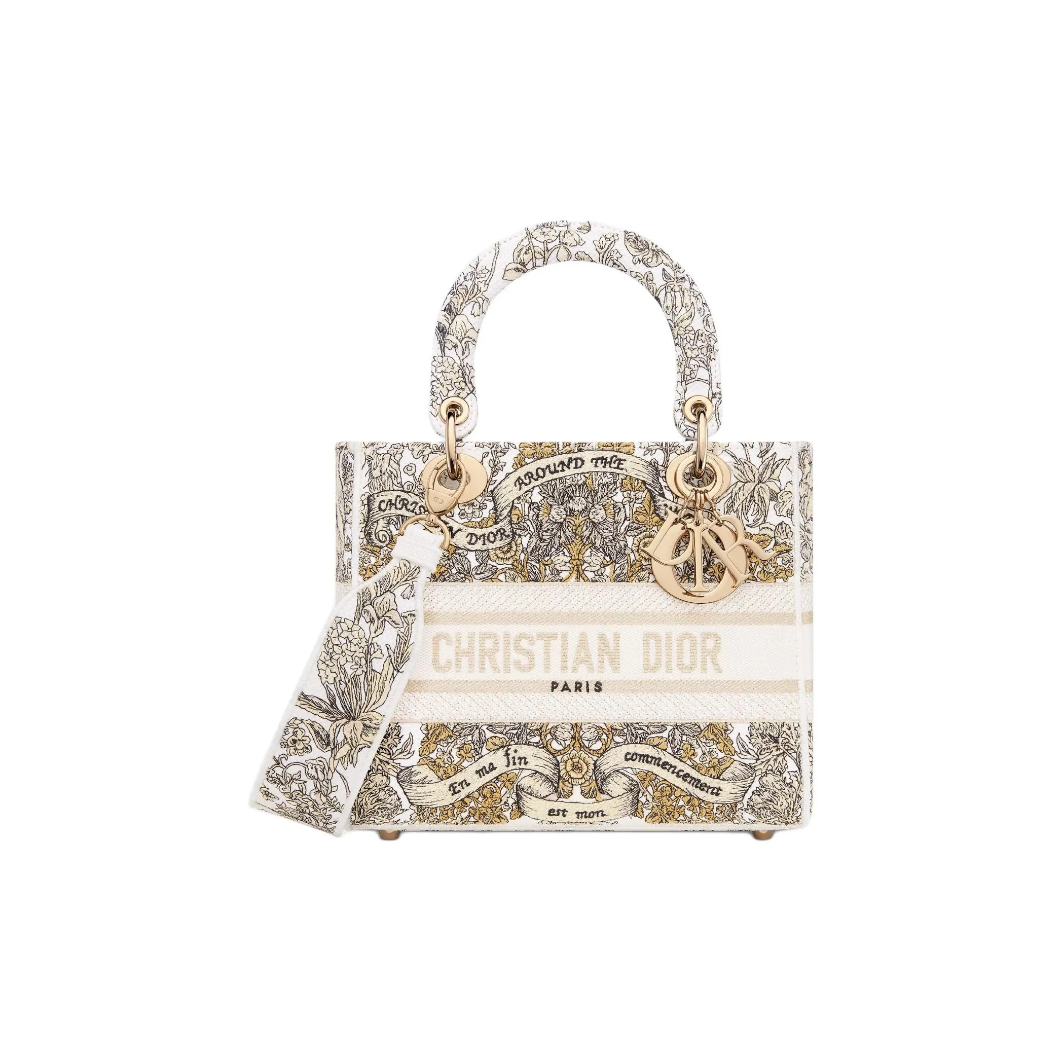 DIOR Lady D Lite Cotton Lady Dior Bag, Shoulder Bag, Crossbody Bag, Handbag Medium Size Women's Milk White