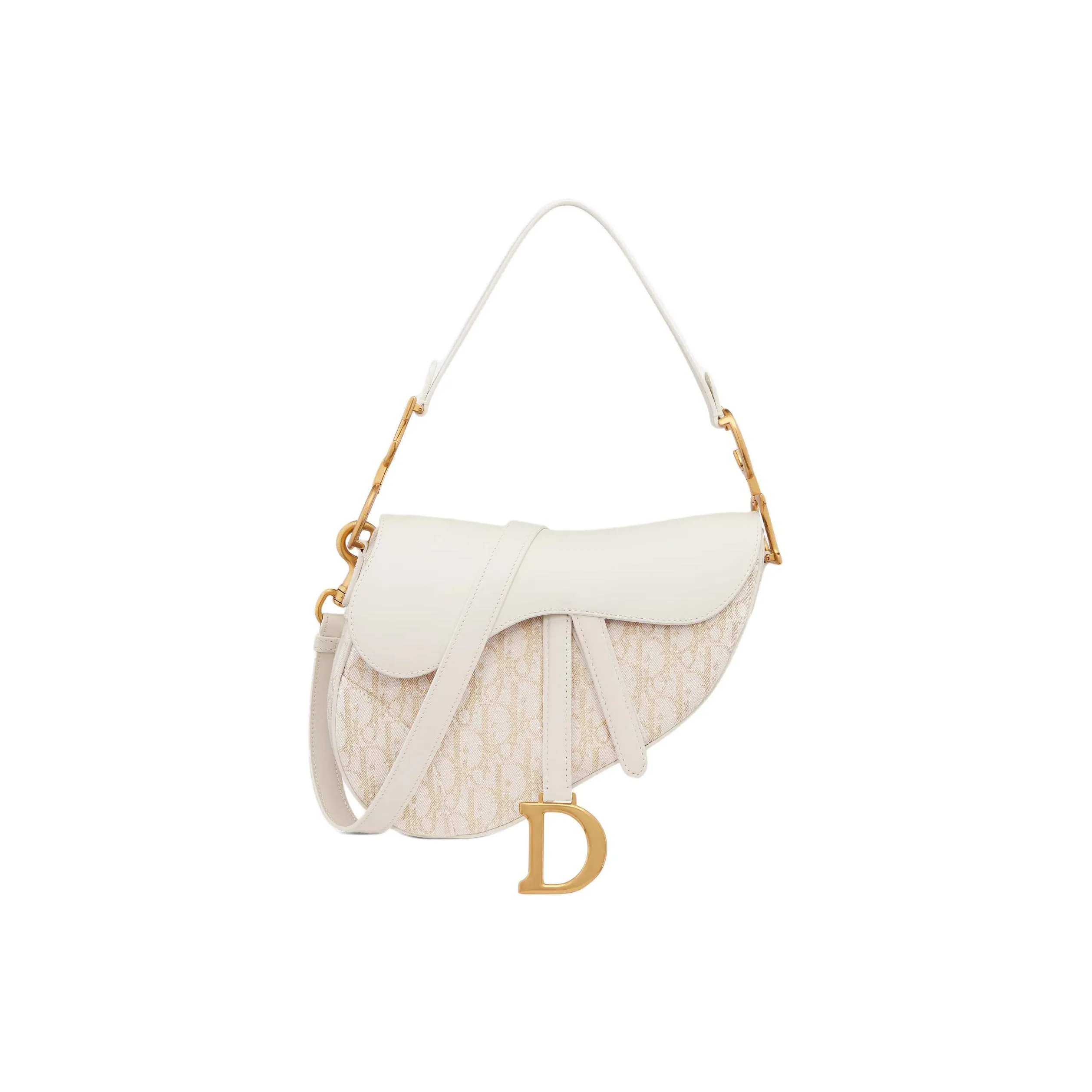 DIOR Saddle Cotton Saddle Bag, One Shoulder Handbag Women's Milk White