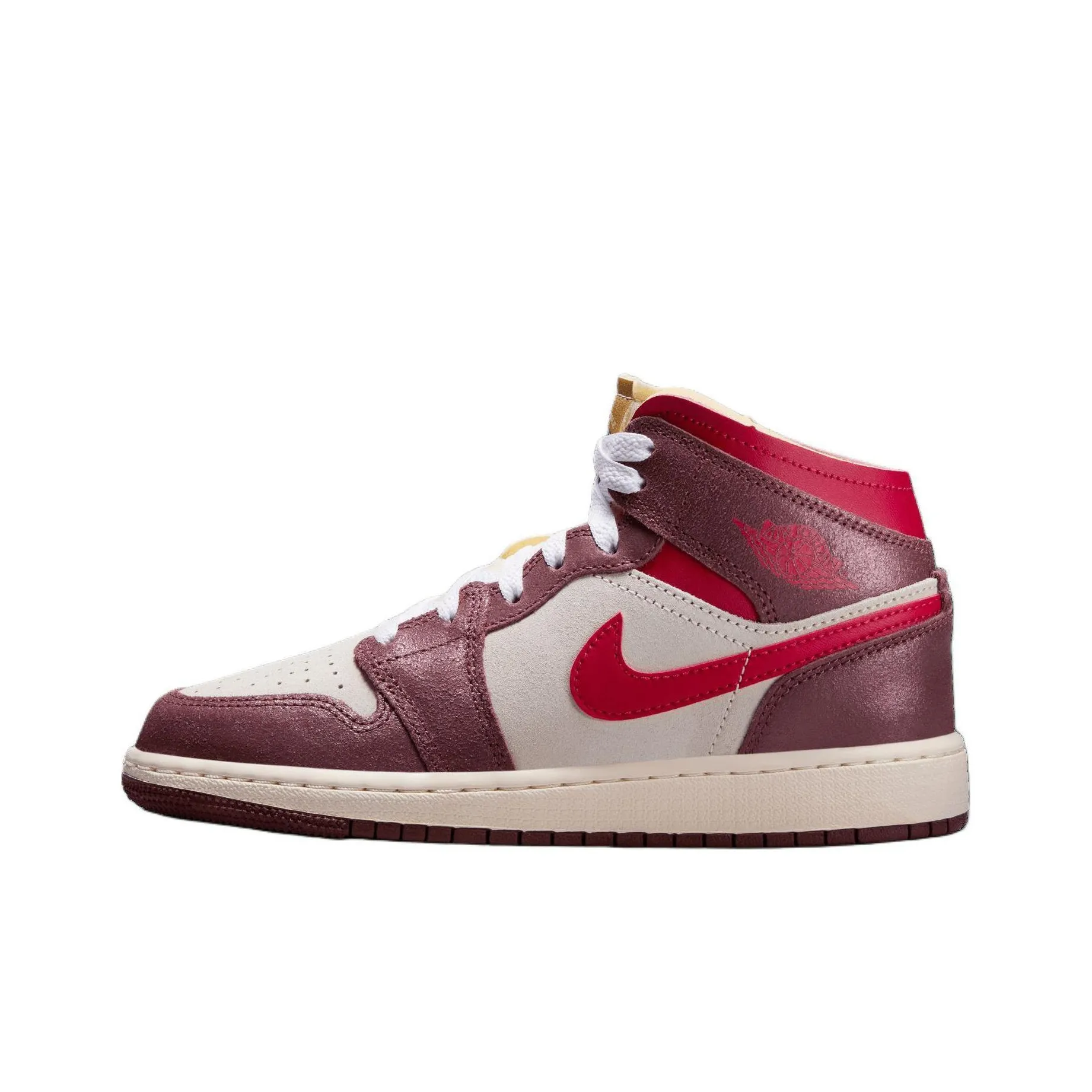 Jordan Air Jordan 1 Abrasion Resistant Mid Top Children's Basketball Shoes White Brown Red
