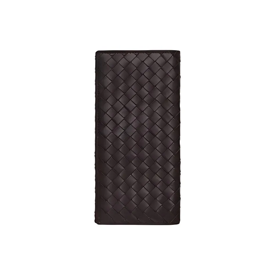 Bottega Veneta Calfskin Woven Wallet Unisex Dark Coffee