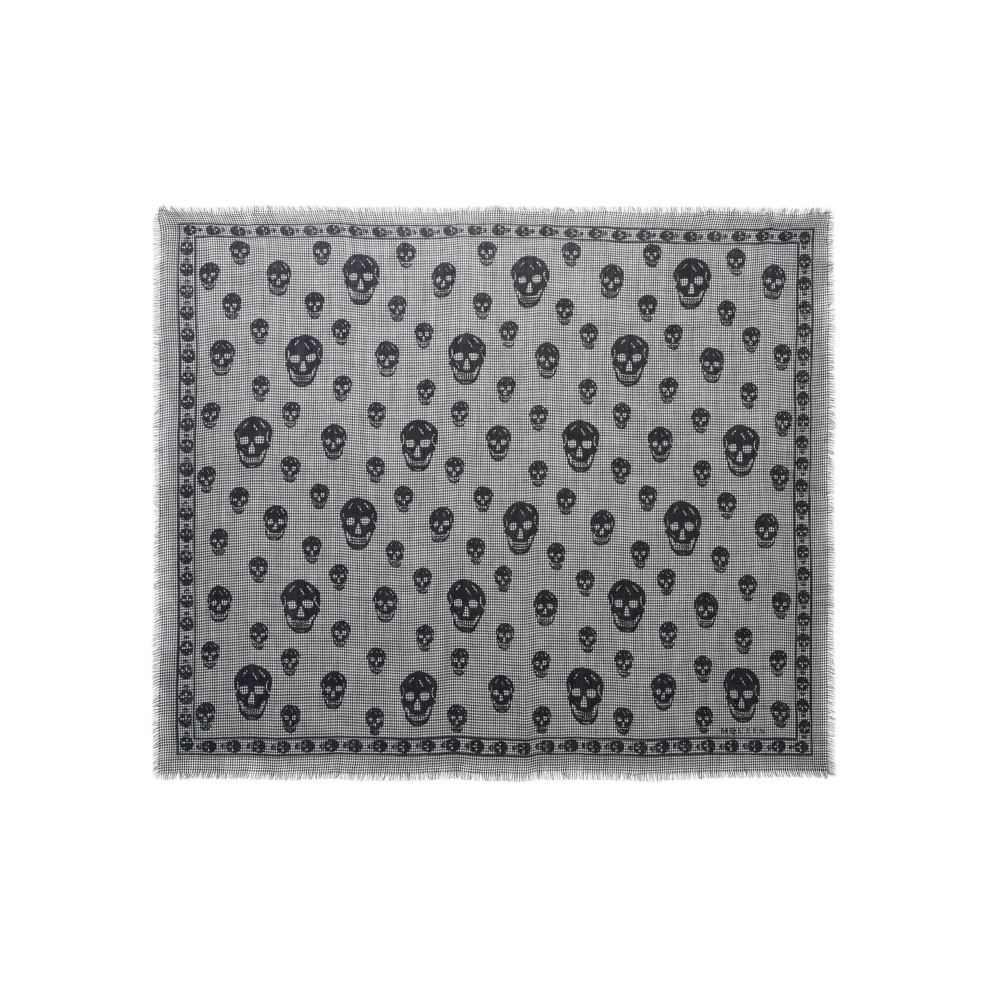 Alexander McQueen Houndstooth Skull Printed Frayed Edeg Scarf