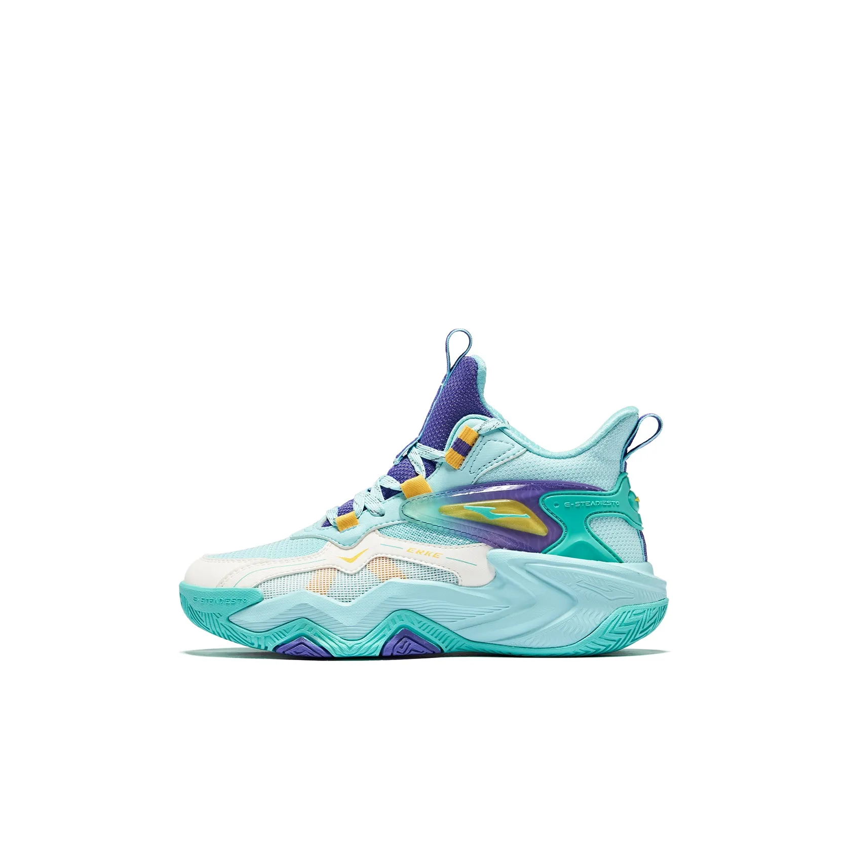 ERKE KIDS HUNTING Противоскользящие амортизирующие устойчивые к истиранию баскетбольные кроссовки с высоким верхом синие-фиолетовые детские