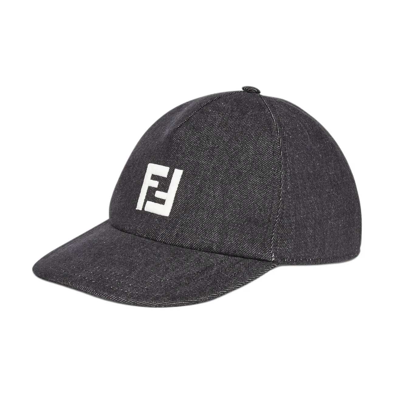FENDI Cotton Denim Metal Baseball Caps Men's Black