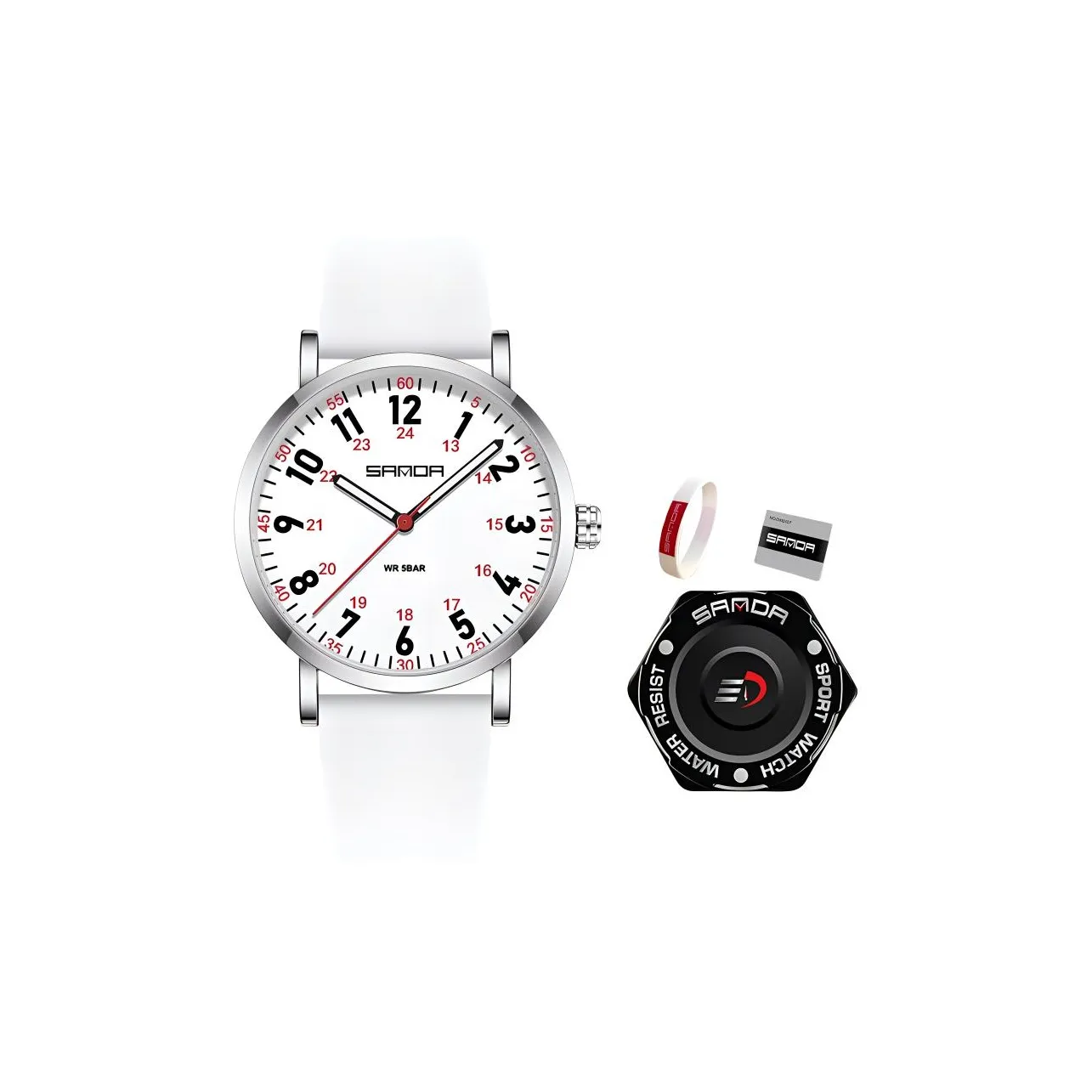 Sanda Quartz Movement Silicone Strap Watch Unisex White Dial